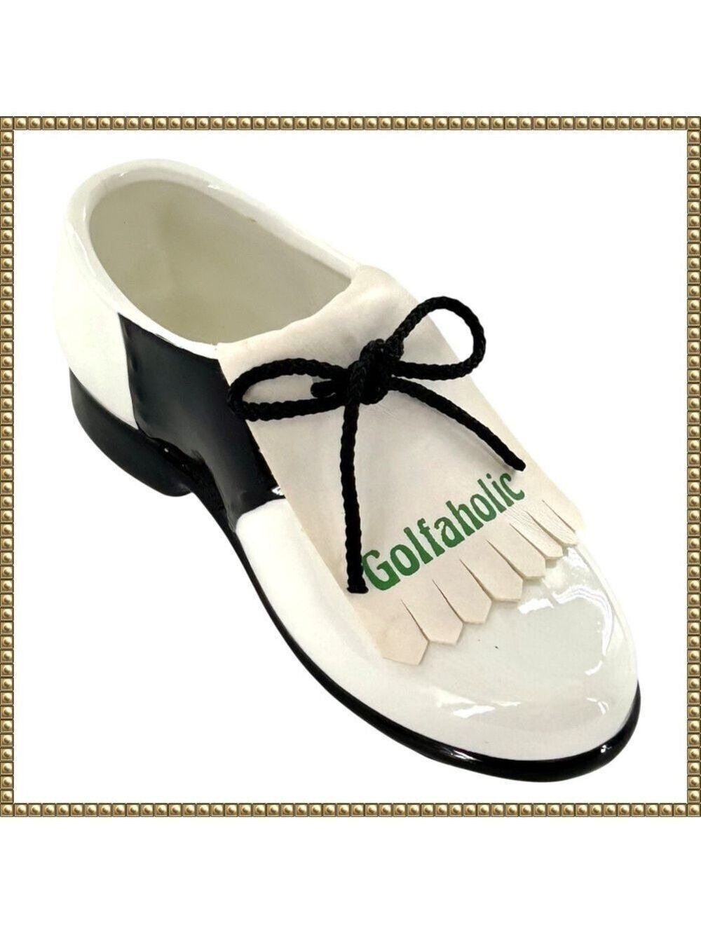 Russ Ceramic Golf Shoe Tee Caddy Black White Vintage